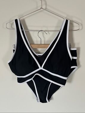 Black Bikini Set with White Contrast Trim